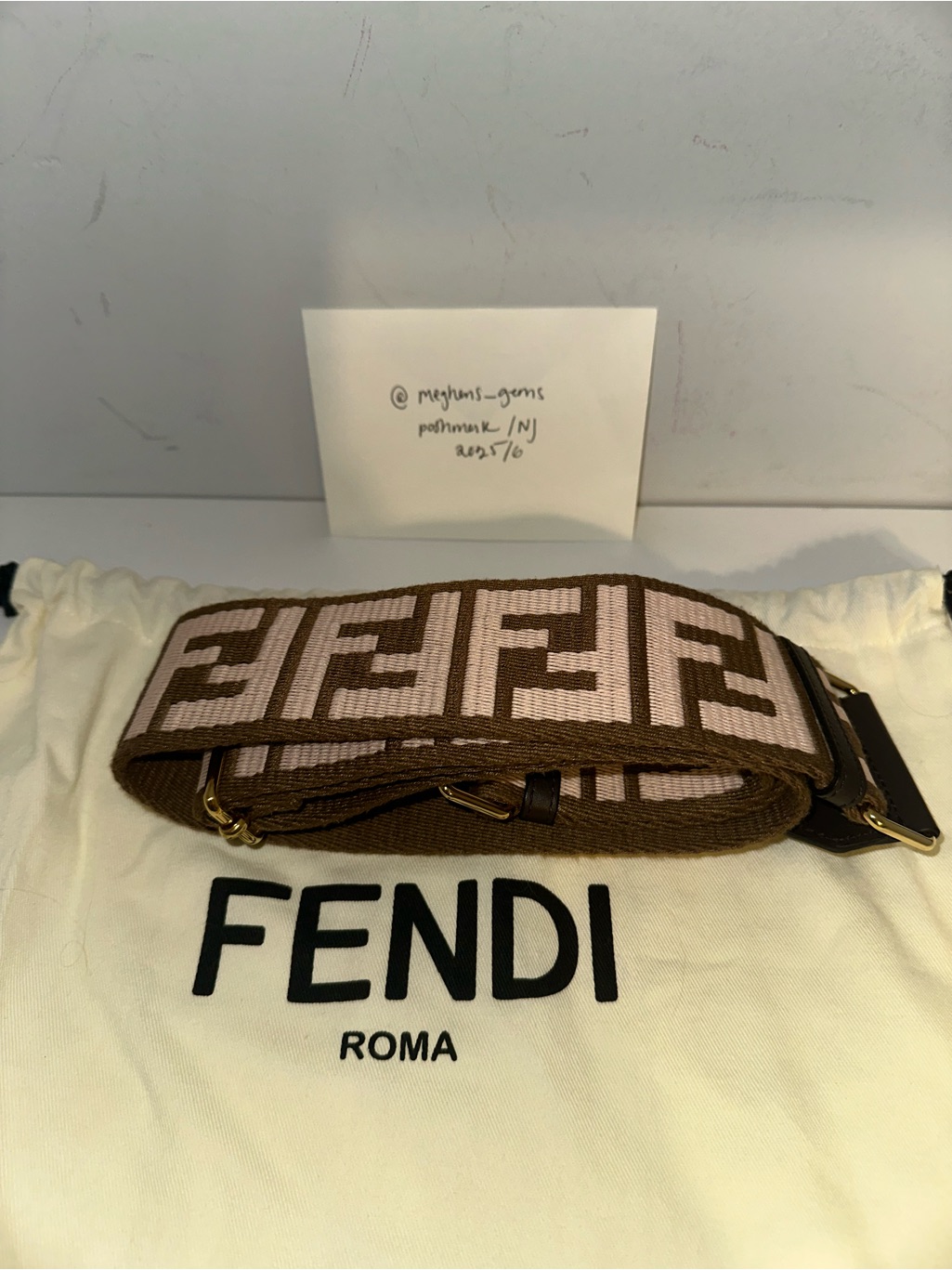 Fendi Brown & Pink Ff Jacquard Adjustable Strap